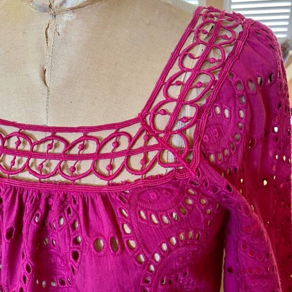 TRYB Anthropologie Crochet Eyelet Pink Top NWT S - Picture 2 of 12